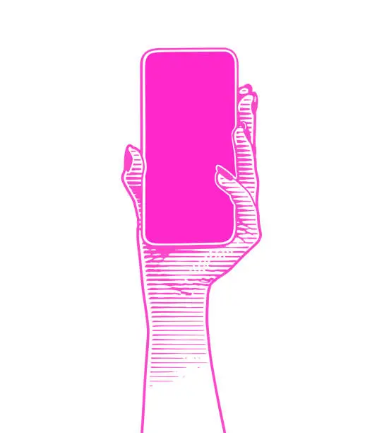 Vector illustration of Hand holding phone with blank screen