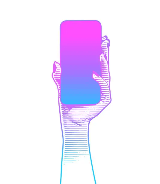Vector illustration of Hand holding phone with blank screen