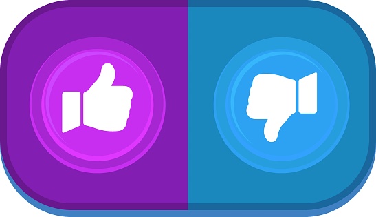 illustration of digital icons, like and dislike buttons on social media, creative drawing