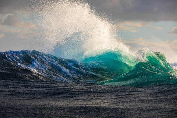 istock Choppy blue waves breaking on outer reef in the ocean with warm morning light 2001941454