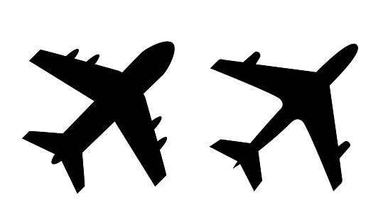 Airplane vector silhouette icons on white background