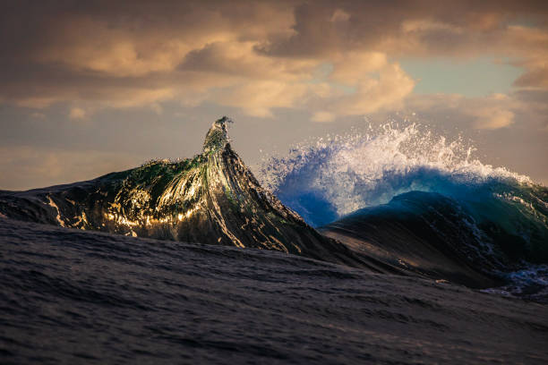 istock Unique wave shape on reef in the ocean with warm morning light 2001965090