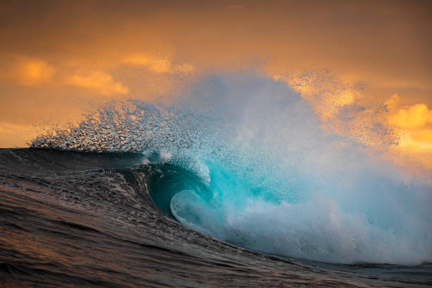 istock Unique wave shape on reef in the ocean with dramatic morning light 2001974996