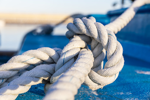 A ship's rope tied for berthing.