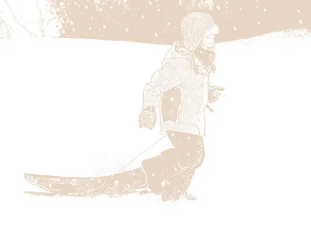Vector illustration of Happy girl sledding