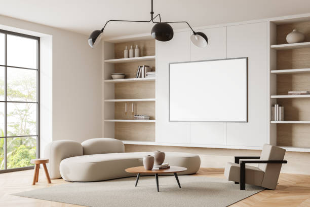 istock White living room corner with bookcase and poster 2002086455