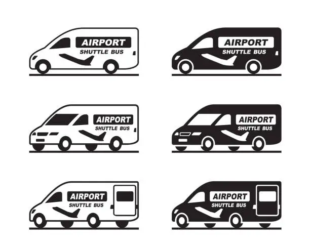 Vector illustration of Airport shuttle bus in different view