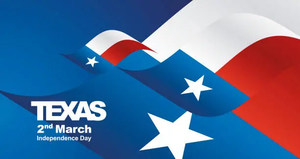 Vector illustration of Independence Day TEXAS flag ribbon landscape blue background