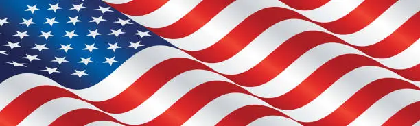 Vector illustration of USA flag long drawn landscape background