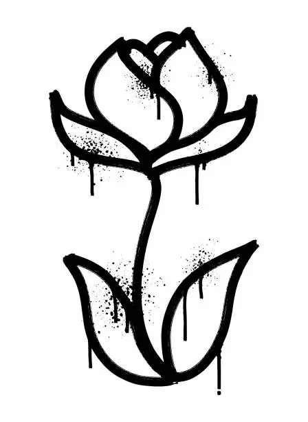 Vector illustration of Aesthetic flower graffiti drawing with black airbrush spray paint