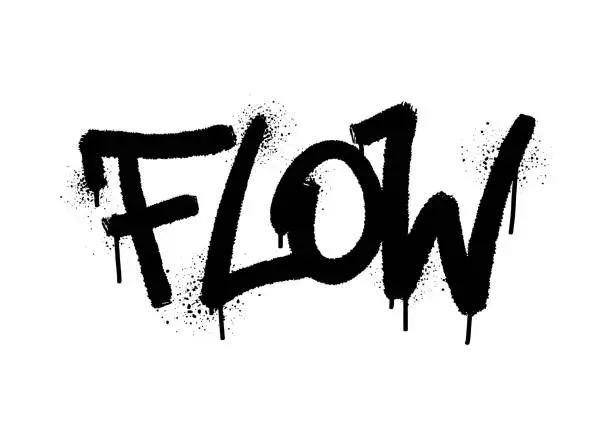 Vector illustration of Flow single word graffiti style typography with black airbrush spray paint