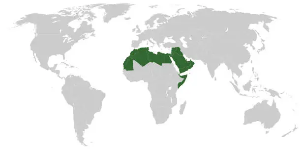 Vector illustration of Arab world states on map of the world