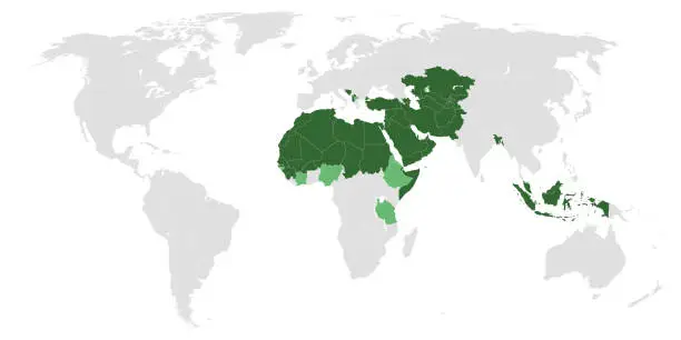 Vector illustration of Islam distribution map of the world.