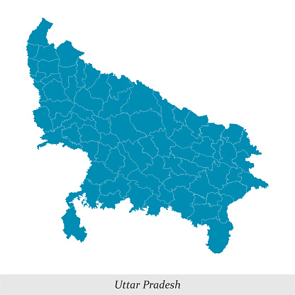 map of Uttar Pradesh is a state of India with borders districts