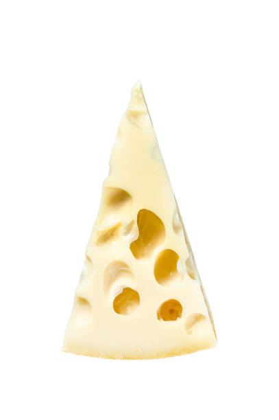 istock Maasdam cheese with holes, dairy yellow triangle.  Isolated on white background. Top view. 2002247373