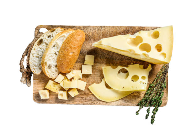 istock Yellow cheese with holes, dairy products.  Isolated on white background. Top view. 2002247631