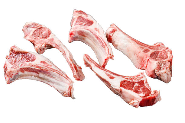 istock Raw lamb chops, Rack of Lamb. Isolated on white background. Top view. 2002247635