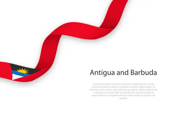 Vector illustration of Waving ribbon with flag of Antigua and Barbuda