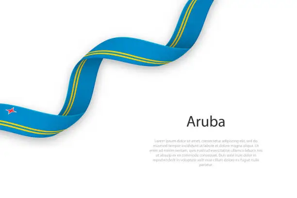 Vector illustration of Waving ribbon with flag of Aruba