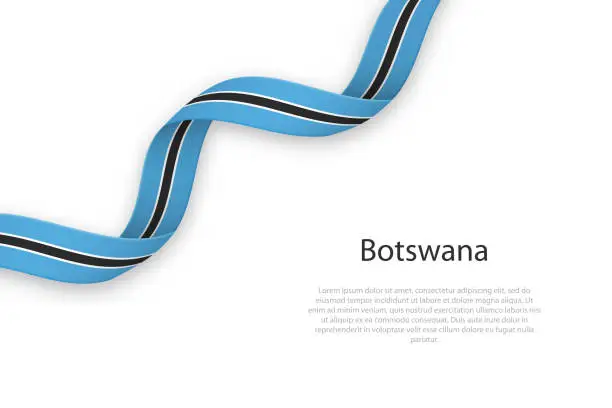 Vector illustration of Waving ribbon with flag of Botswana