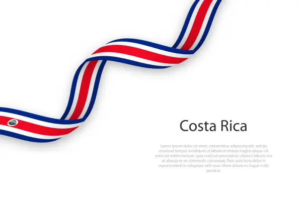 Vector illustration of Waving ribbon with flag of Costa Rica