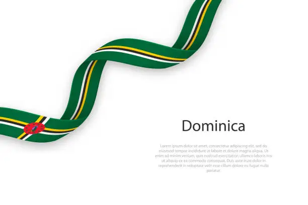 Vector illustration of Waving ribbon with flag of Dominica