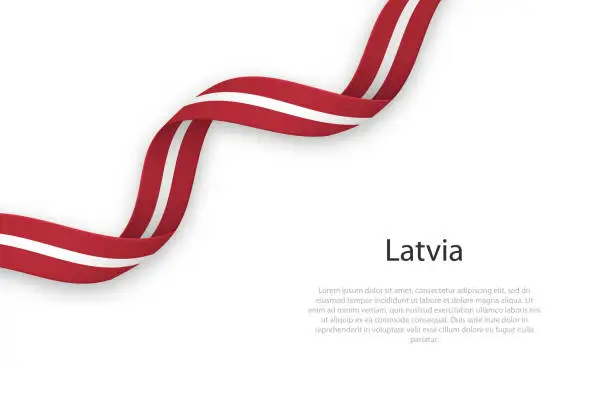 Vector illustration of Waving ribbon with flag of Latvia