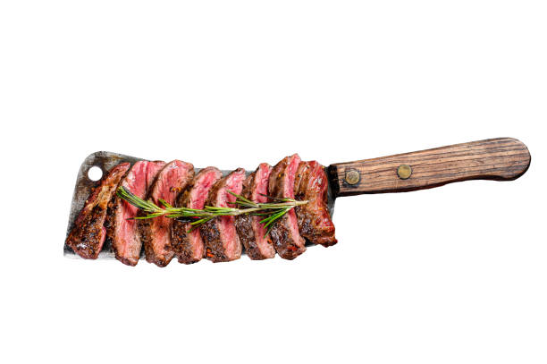 istock Grilled skirt, machete steak. Marble meat beef.  Isolated on white background. Top view. 2002269766
