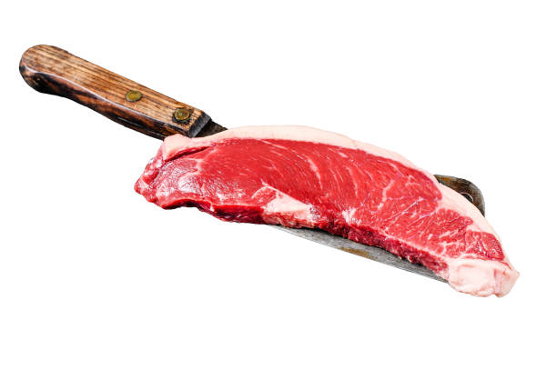 istock Raw marbled beef steak. black Angus meat.  Isolated on white background. Top view. 2002270317