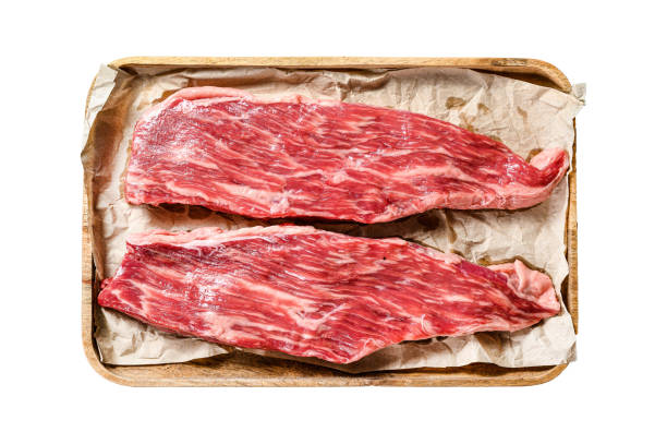 istock Raw beef steak, flank. Marble beef.  Isolated on white background. Top view. 2002292894