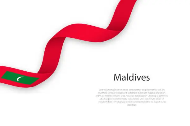Vector illustration of Waving ribbon with flag of Maldives