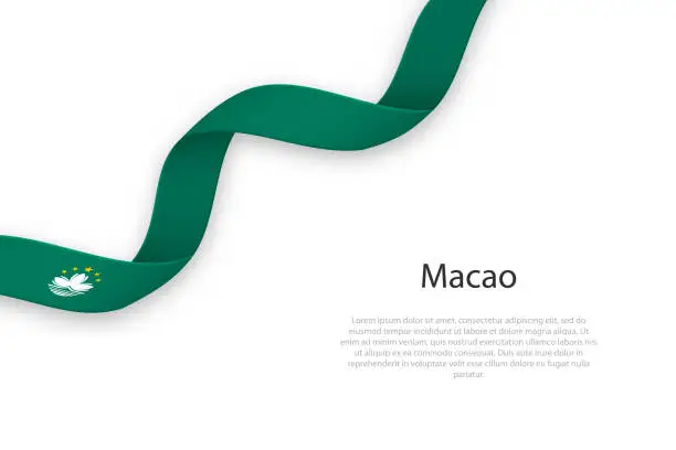 Vector illustration of Waving ribbon with flag of Macao