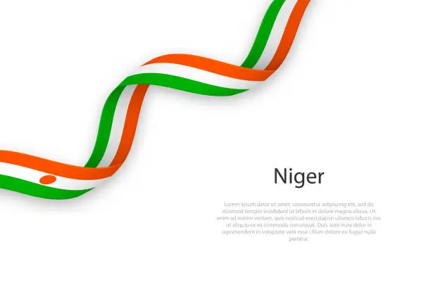 Vector illustration of Waving ribbon with flag of Niger