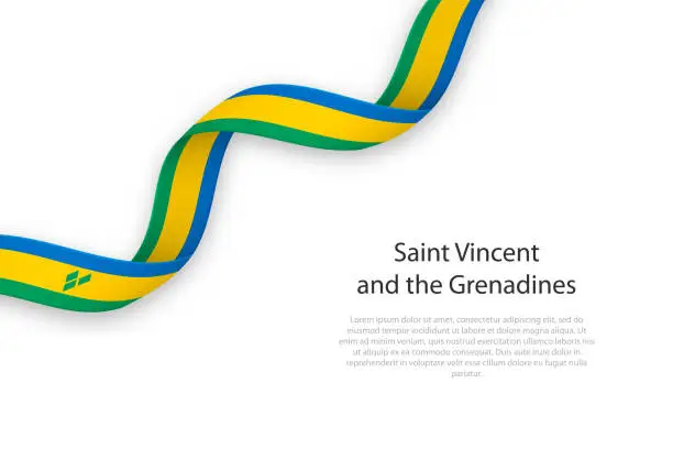 Vector illustration of Waving ribbon with flag of Saint Vincent and Grenadines