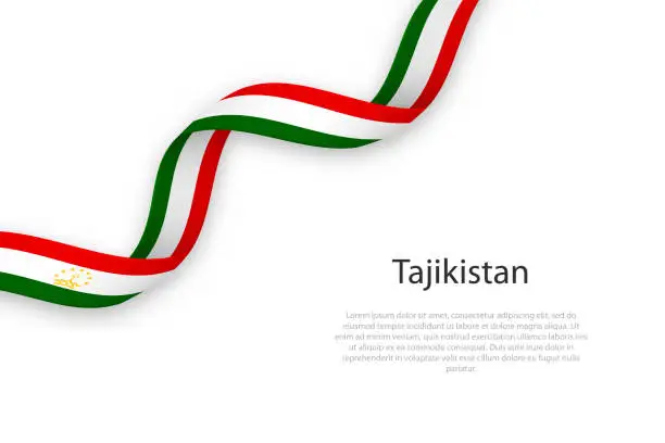 Vector illustration of Waving ribbon with flag of Tajikistan