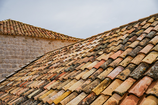 Tiled roofs of an old house, formerly german and now russian Pravdinsk, Kaliningrad region