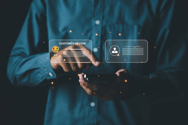 istock Customer services best excellent business rating experience. Satisfaction survey concept. user give rating to service experience on online application . 2002361151