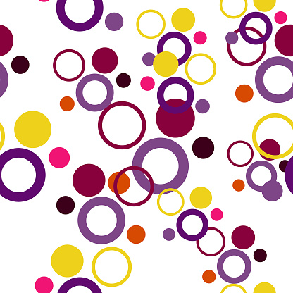 Abstract geometric seamless vector pattern with colorful circles on white background
