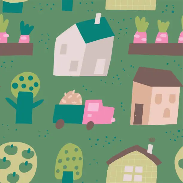 Vector illustration of Cute farm theme seamless pattern