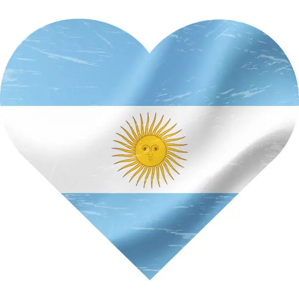 Vector illustration of Argentina flag in heart shape grunge vintage. Argentinean flag heart. Vector flag, symbol.