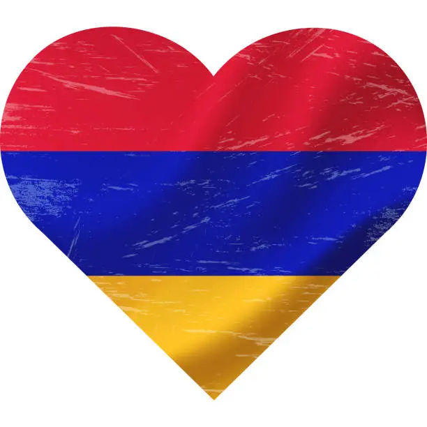 Vector illustration of Armenia flag in heart shape grunge vintage. Armenian flag heart. Vector flag, symbol.