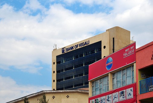 Nyarugenge District, Kigali, Rwanda: Bank of Kigali (BK) headquarters, the largest commercial bank in Rwanda - listed on the Rwanda Stock Exchange and cross-listed on the Nairobi Stock Exchange.