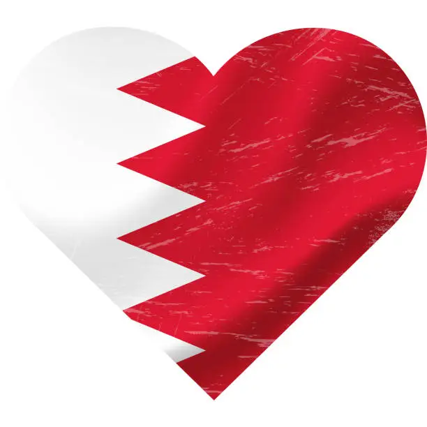 Vector illustration of Bahrain flag in heart shape grunge vintage. Bahrain flag heart. Vector flag, symbol.