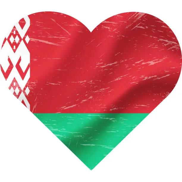 Vector illustration of Belarus flag in heart shape grunge vintage. Belarus flag heart. Vector flag, symbol.