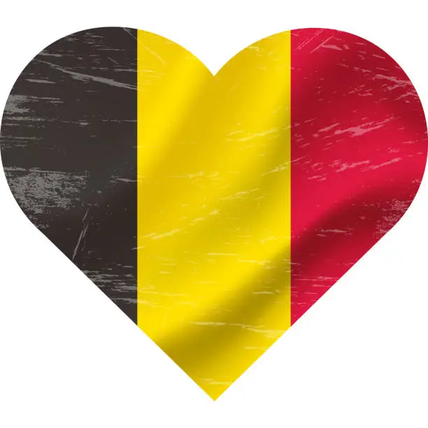 Vector illustration of Belgium flag in heart shape grunge vintage. Belgian flag heart. Vector flag, symbol.