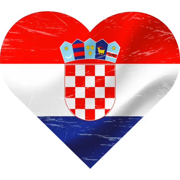 Vector illustration of Croatia flag in heart shape grunge vintage. Croatia flag heart. Vector flag, symbol.