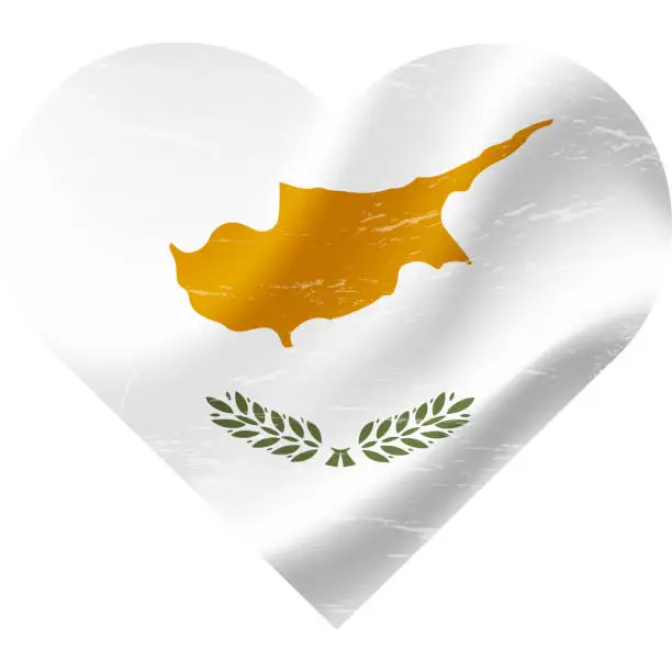 Vector illustration of Cyprus flag in heart shape grunge vintage. Cyprus flag heart. Vector flag, symbol.