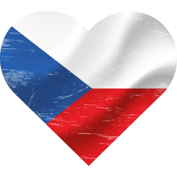 Vector illustration of Czech Republic flag in heart shape grunge vintage. Czech flag heart. Vector flag, symbol.