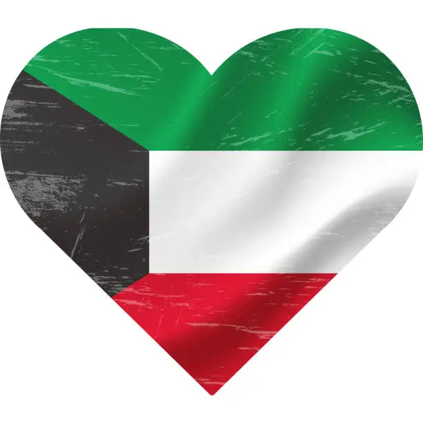 Vector illustration of Kuwait flag in heart shape grunge vintage. Kuwait flag heart. Vector flag, symbol.