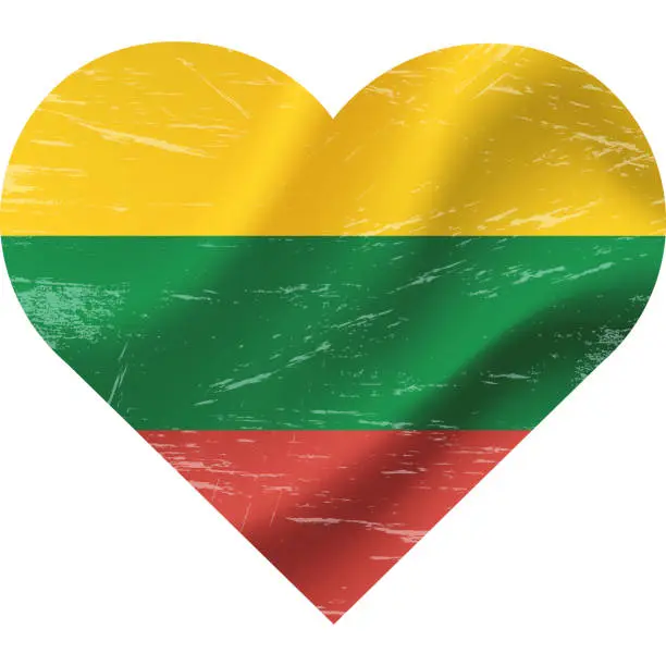 Vector illustration of Lithuania flag in heart shape grunge vintage. Lithuania flag heart. Vector flag, symbol.